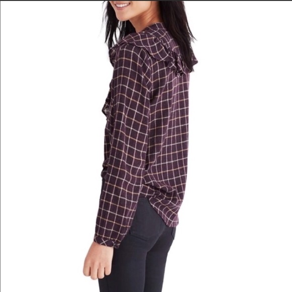 NWT Madewell Plaid Ruffle-Front Top - Picture 3 of 8